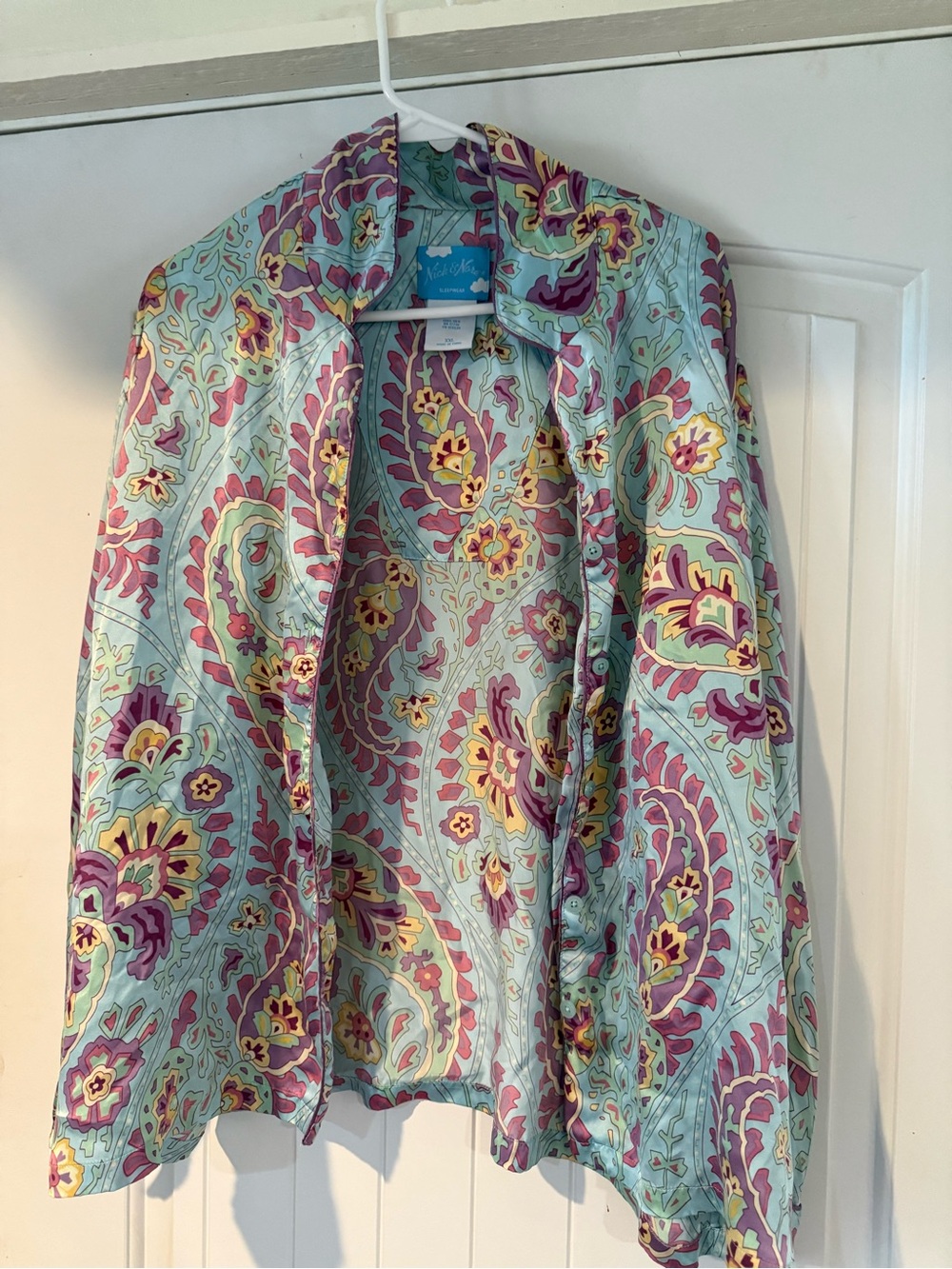 Nick & Nora Light Blue Paisley Floral Jacket with Pink & Yellow Accents